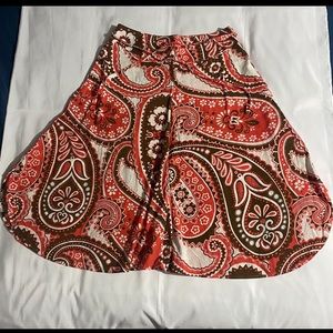 Talbots Paisley Print Rounded Hem Red Brown & White Skirt
